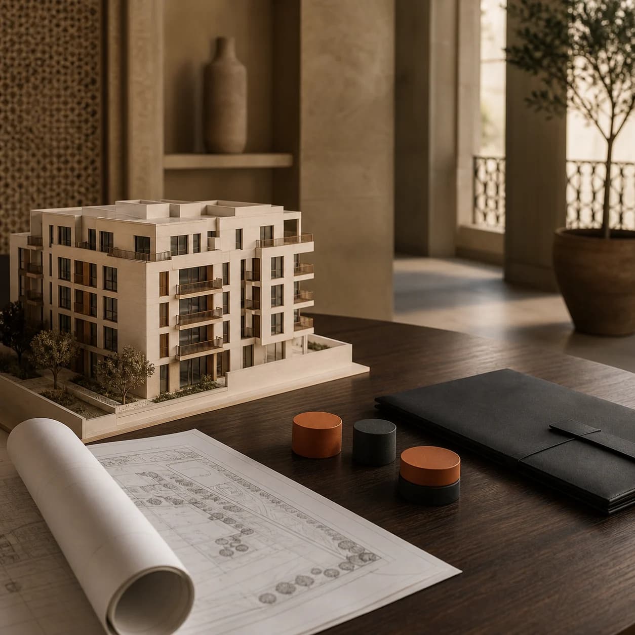 Maquette immobilière, plan du programme et repères de suivi commercial