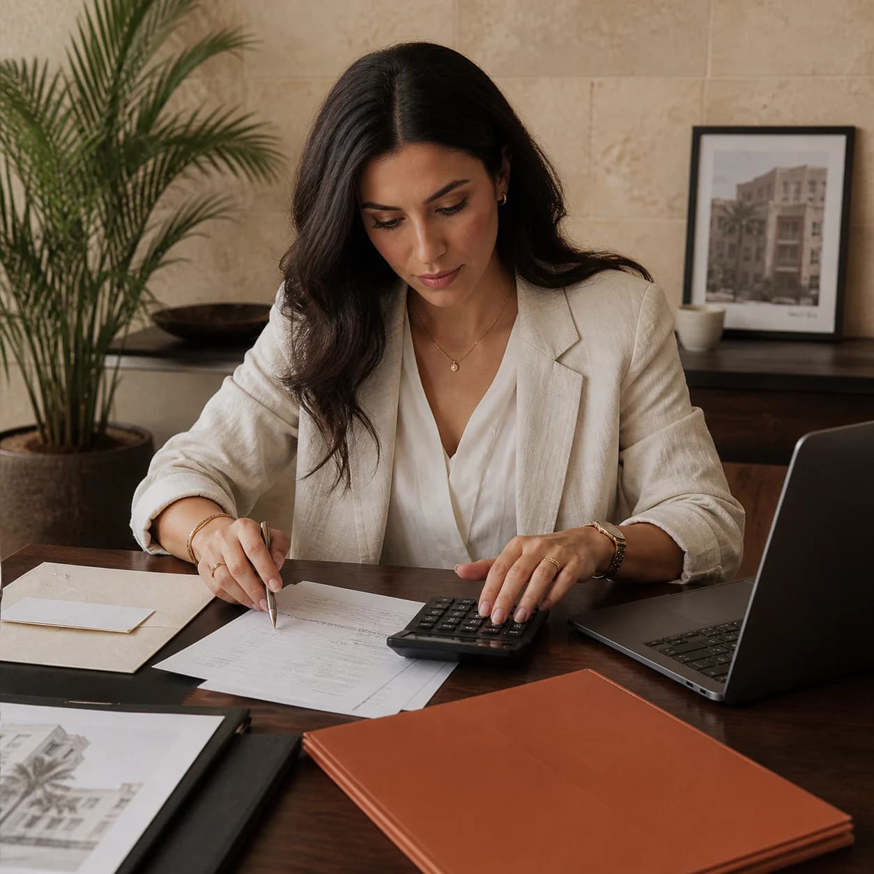 Responsable financière vérifiant un échéancier immobilier